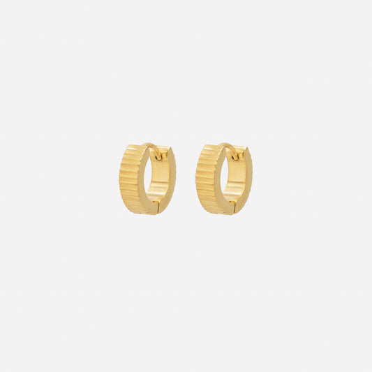 Golden Huggies with Horizontal Stripes in Stainless Steel - SS251E002GL