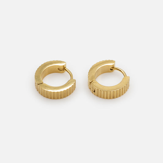 Golden Huggies with Horizontal Stripes in Stainless Steel - SS251E002GL