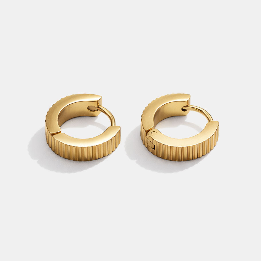 Golden Huggies with Horizontal Stripes in Stainless Steel