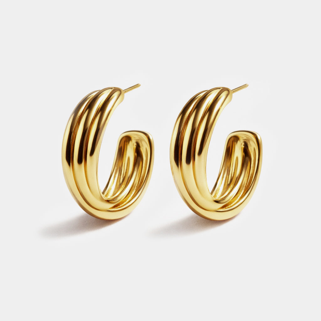 Boucles d'oreilles anneaux dorés sablier en acier inoxydable - SS251E012GL