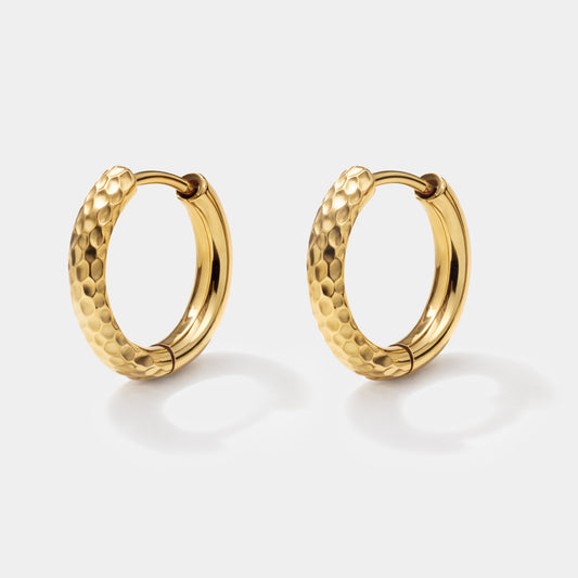 Half textured golden huggies in stainless steel - SS251E018GL