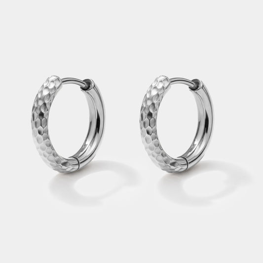 Half textured silvered huggies in stainless steel - SS251E019SL