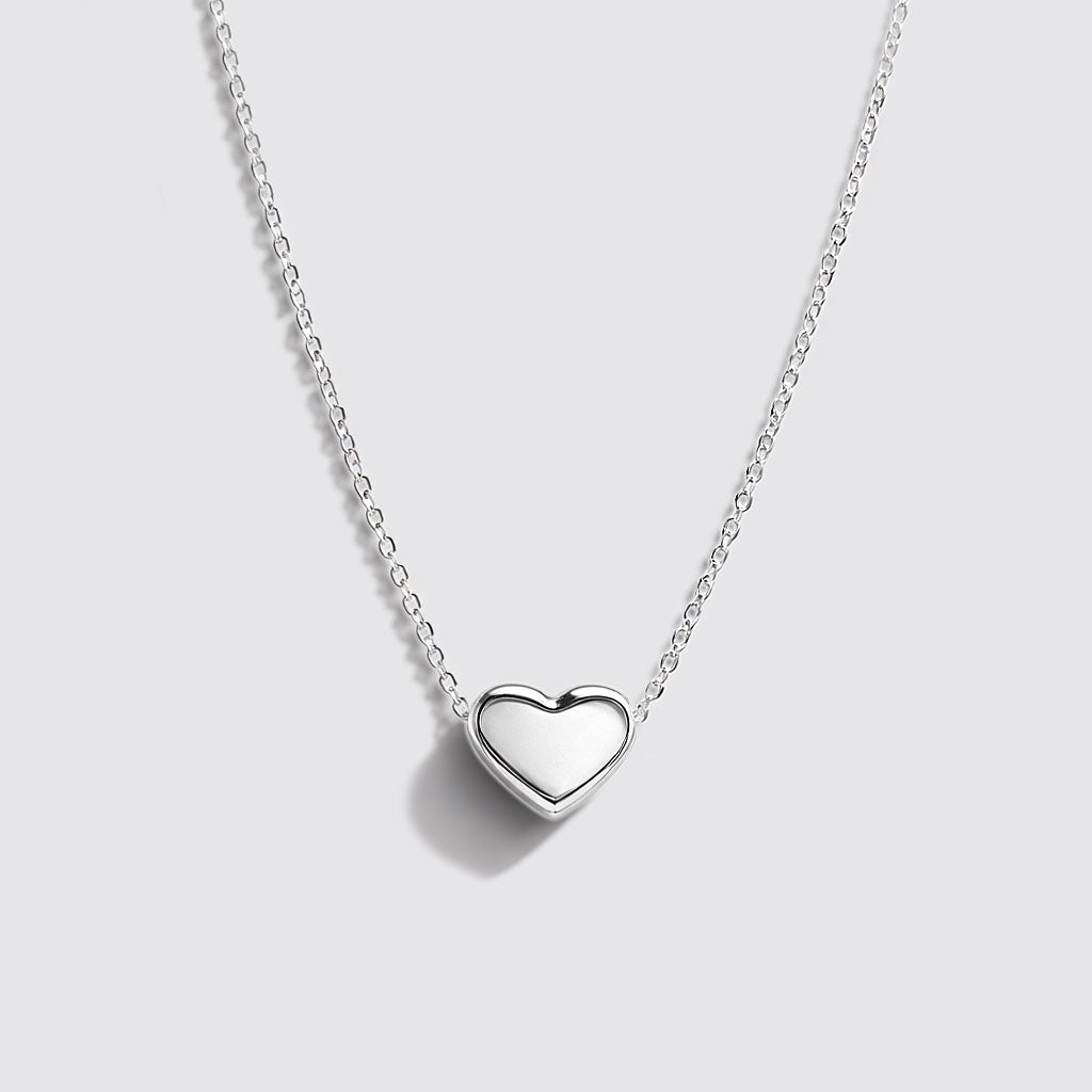 Silvered Chunky Heart Necklace in Stainless Steel
