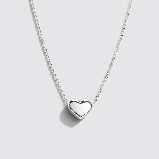 Silvered Chunky Heart Necklace in Stainless Steel