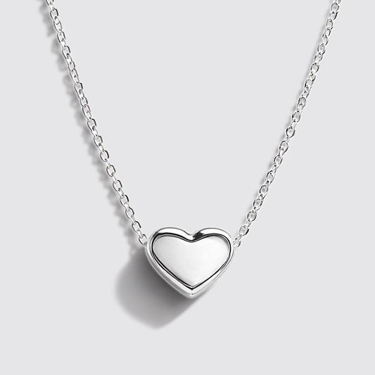 Silvered Chunky Heart Necklace in Stainless Steel