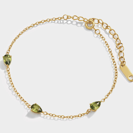 Golden bracelet in stainless steel with green stone trio - SS253B018GL