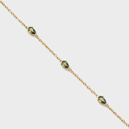 Bracelet doré en acier inoxydable trio de pierres vertes - SS253B018GL