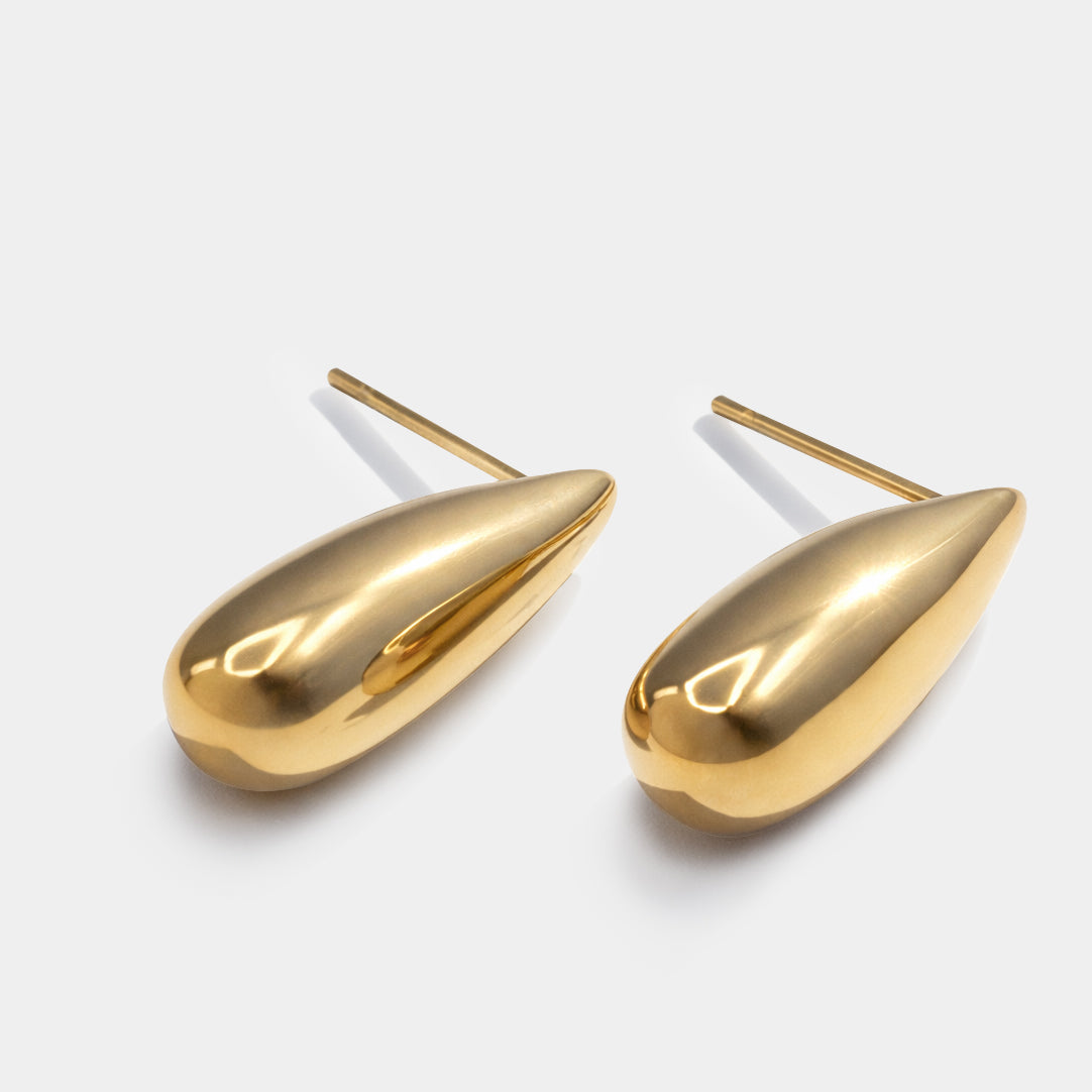 Drop-shaped golden earrings in stainless steel - SS253E001GL