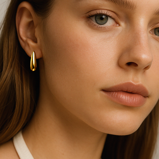 Drop-shaped golden earrings in stainless steel - SS253E001GL