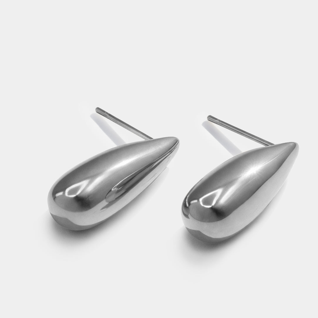 Drop-shaped silvered earrings in stainless steel - SS253E001SL
