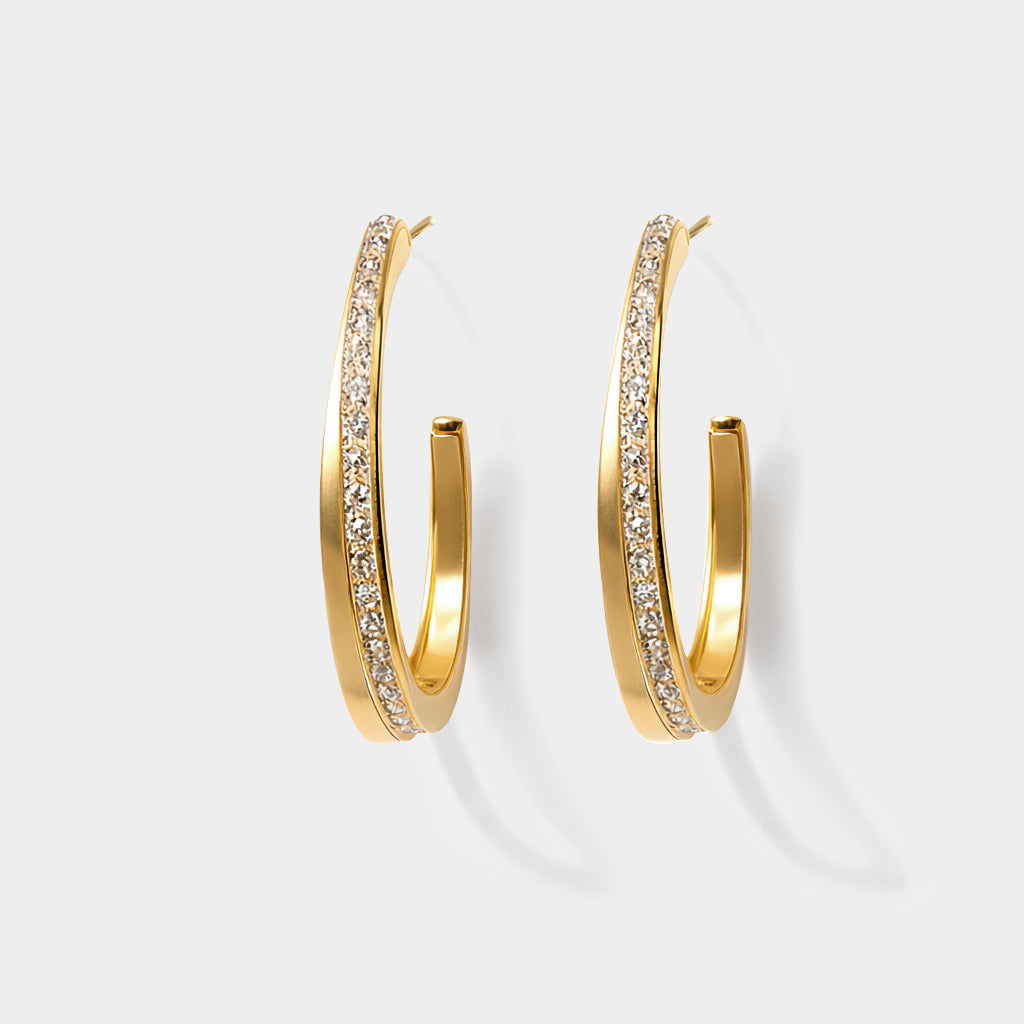 Golden hoop earrings in stainless steel & cubic zirconia - SS253E005GL