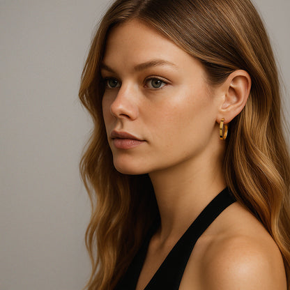 Golden hoop earrings in stainless steel - SS253E006GL