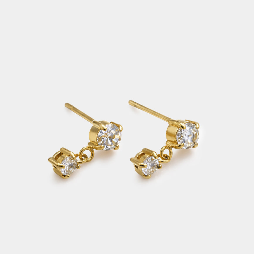 Boucles d'oreilles dorées pendantes en acier inoxydable avec zircons cubiques - SS253E011GL