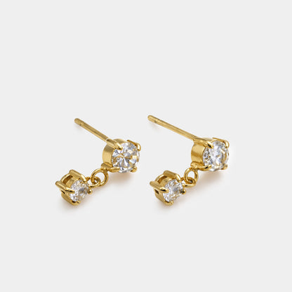 Boucles d'oreilles dorées pendantes en acier inoxydable avec zircons cubiques - SS253E011GL