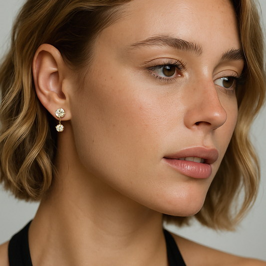 Dangling golden earrings in stainless steel with cubic zirconia - SS253E011GL