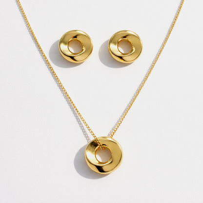 SS253K001GL - Collier & boucles d'oreilles dorés larges cercles imparfaits en acier inoxydable