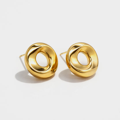 SS253K001GL - Collier & boucles d'oreilles dorés larges cercles imparfaits en acier inoxydable