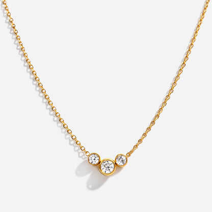 Golden necklace in stainless steel with cubic zirconia trio - SS253N014GL