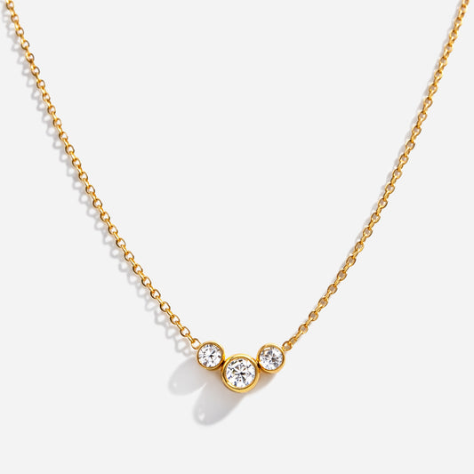 Golden necklace in stainless steel with cubic zirconia trio - SS253N014GL