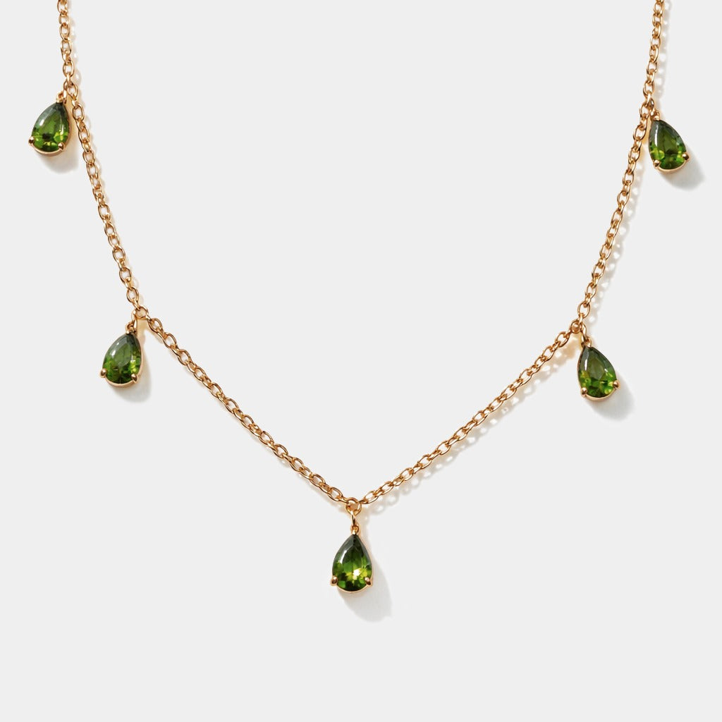 Golden necklace in stainless steel with green stone charms - SS253N015GL