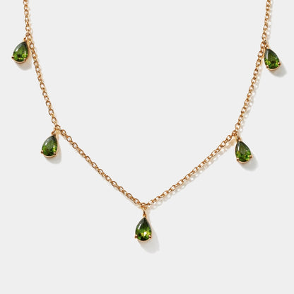 Golden necklace in stainless steel with green stone charms - SS253N015GL