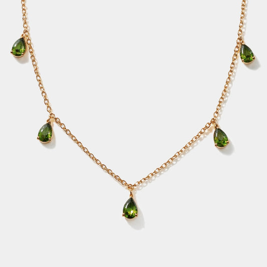 Golden necklace in stainless steel with green stone charms - SS253N015GL