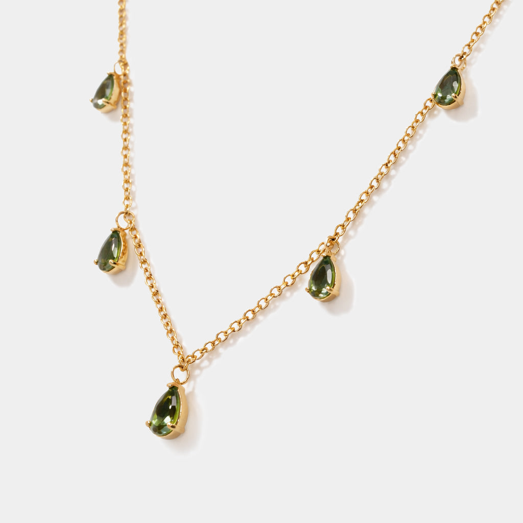 Golden necklace in stainless steel with green stone charms - SS253N015GL