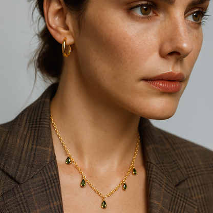Golden necklace in stainless steel with green stone charms - SS253N015GL