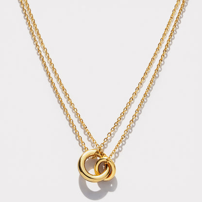 Collier doré double chaîne breloques entrelacées en acier inoxydable - SS253N017GL