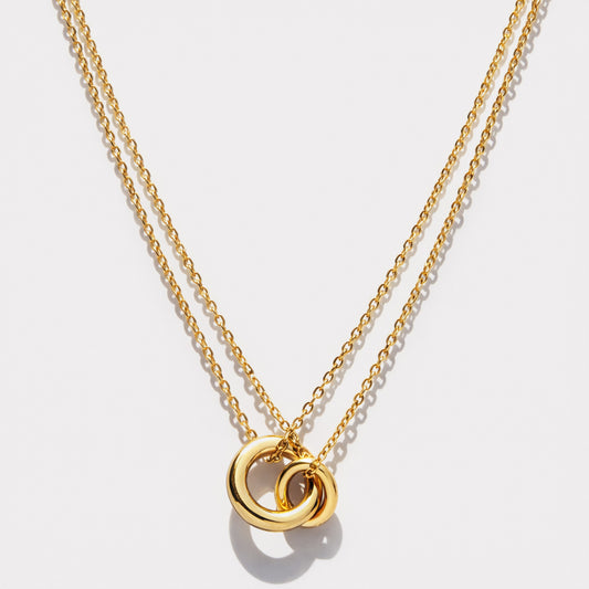 Intertwined charms golden double chain necklace in stainless steel - SS253N017GL