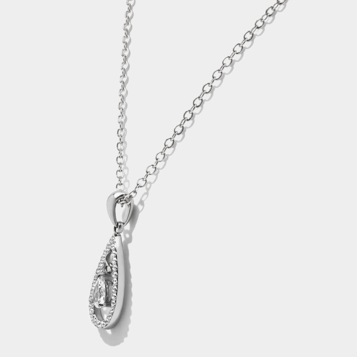 Collier argenté en acier inoxydable breloque goutte & zircons cubiques - SS253N018SL