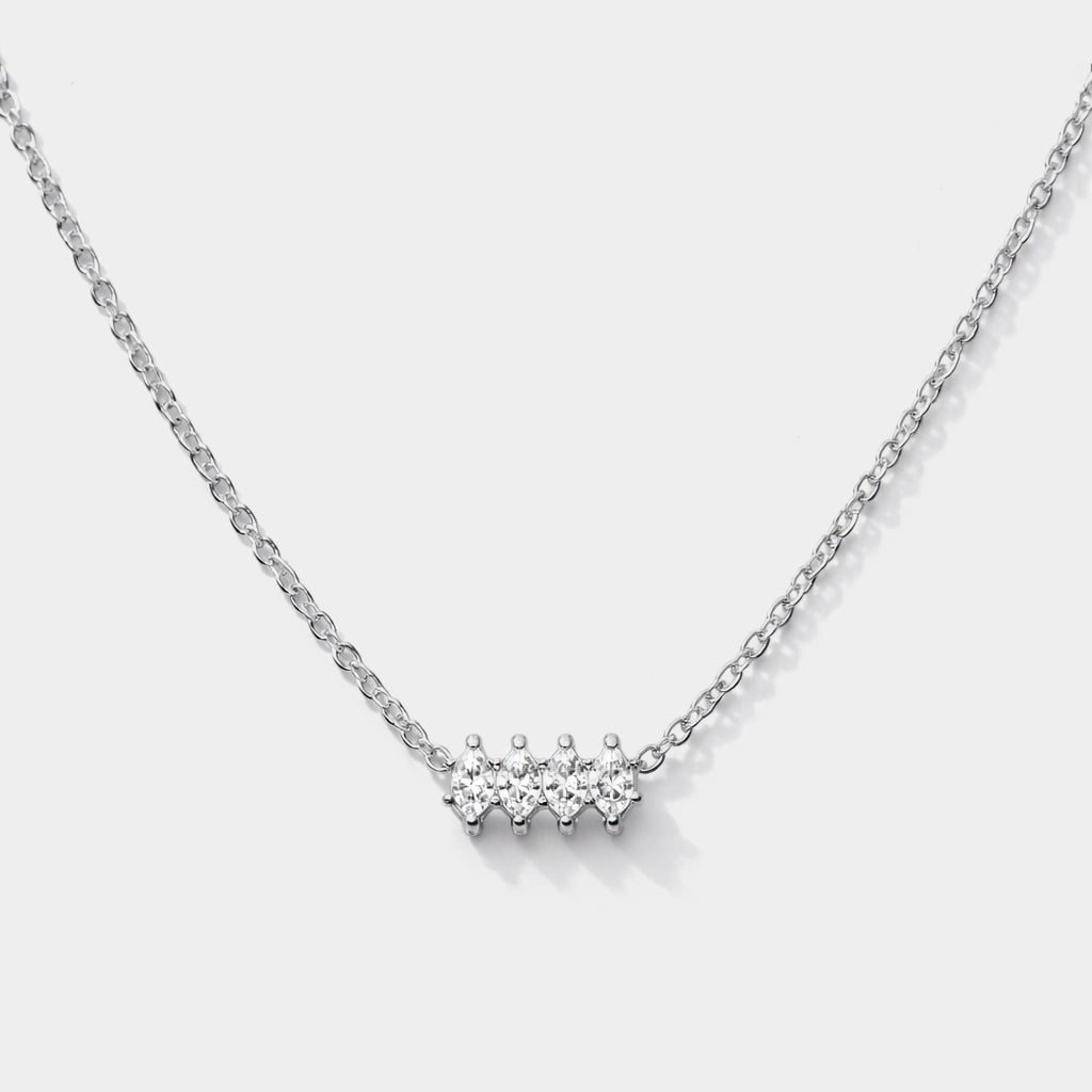 Four marquise stones silvered necklace in stainless steel - SS253N019SL