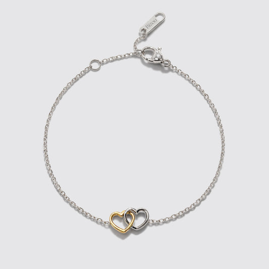 Silvered Bracelet in Stainless Steel with Two-Tone Hearts