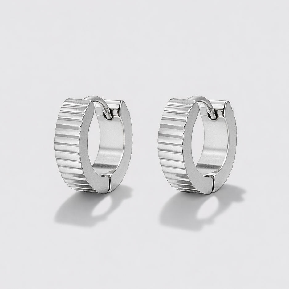Horizontal Striped Silvered Huggies in Stainless Steel