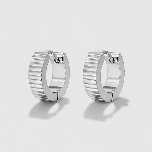 Horizontal Striped Silvered Huggies in Stainless Steel