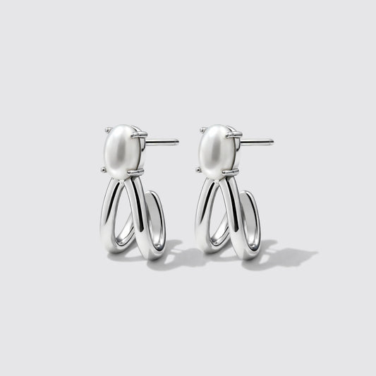 Silvered Earrings in Stainless Steel with Pearl