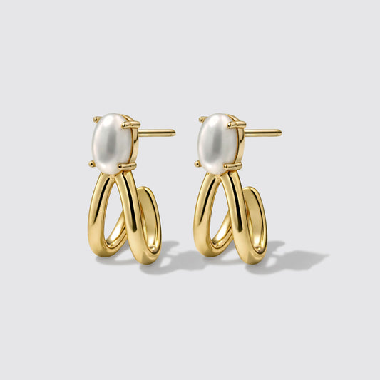 Golden Earrings in Stainless Steel with Pearl
