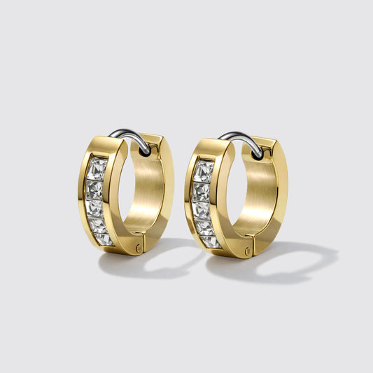 Golden Huggies in Stainless Steel with Crystal Stones