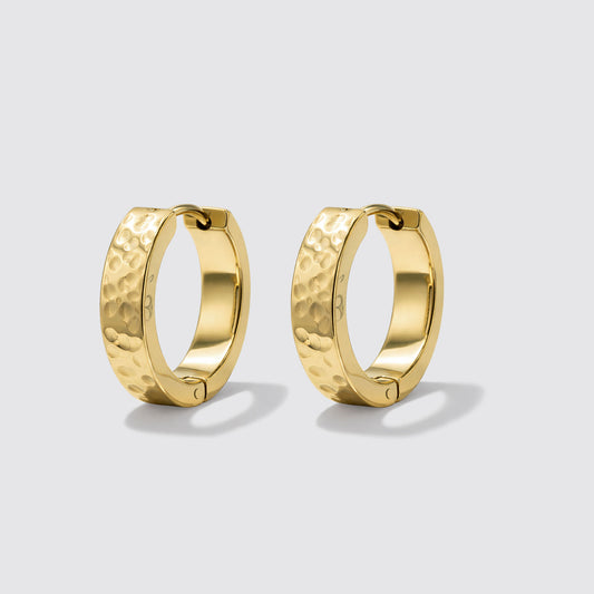 Golden Hammered Huggies in Stainless Steel