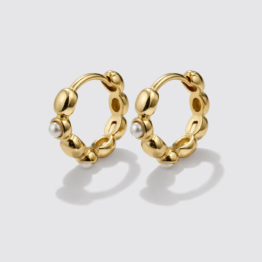 Golden Huggies in Stainless Steel with Pearls