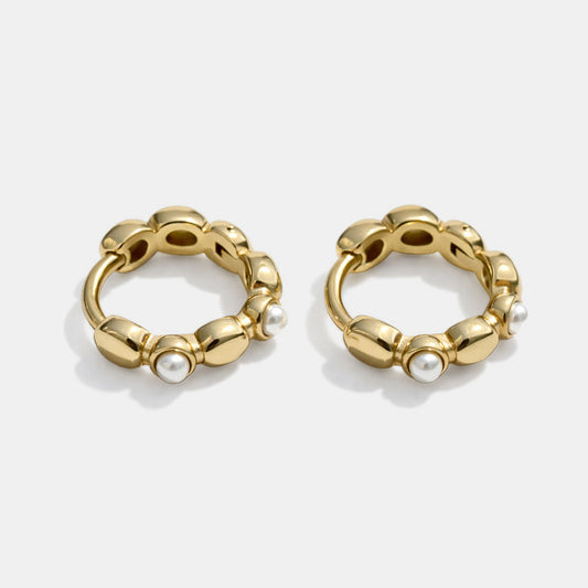 Golden Huggies in Stainless Steel with Pearls