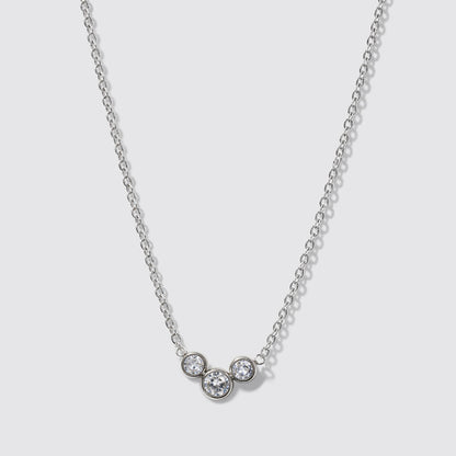Silvered Necklace in Stainless Steel with Trio of Cubic Zirconia