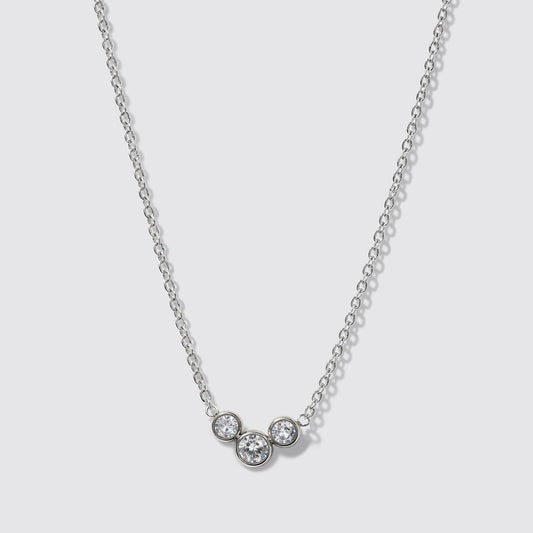 Silvered Necklace in Stainless Steel with Trio of Cubic Zirconia