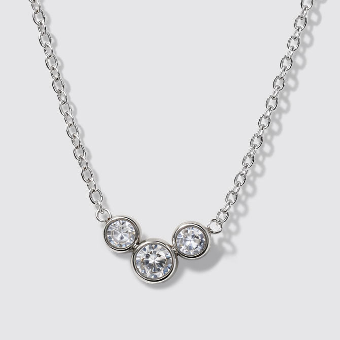 Silvered Necklace in Stainless Steel with Trio of Cubic Zirconia