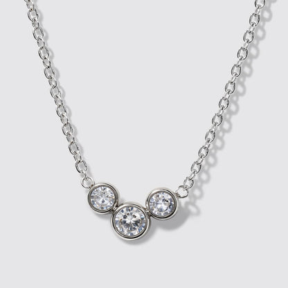 Silvered Necklace in Stainless Steel with Trio of Cubic Zirconia