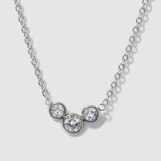 Silvered Necklace in Stainless Steel with Trio of Cubic Zirconia