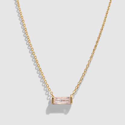 Golden Necklace in Stainless Steel, Rectangular Pink Stone