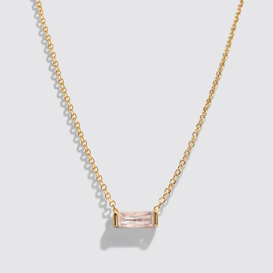Golden Necklace in Stainless Steel, Rectangular Pink Stone