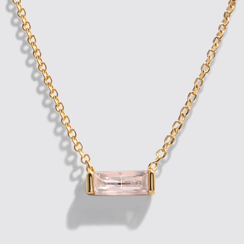 Golden Necklace in Stainless Steel, Rectangular Pink Stone