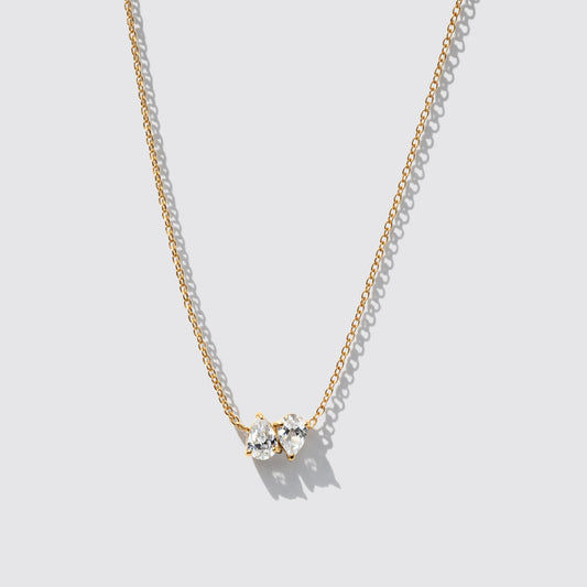 Golden Necklace in Stainless Steel, Drop-Shaped Cubic Zirconia - 18.5"